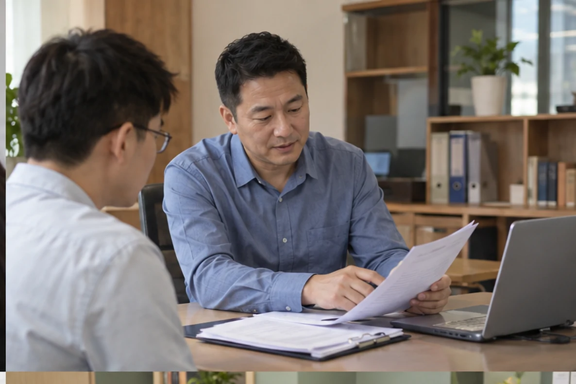 核对注册公司资料与办理事项的服务场景示意