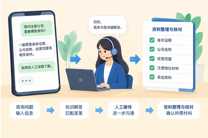 在线客服接待与咨询整理的服务场景示意