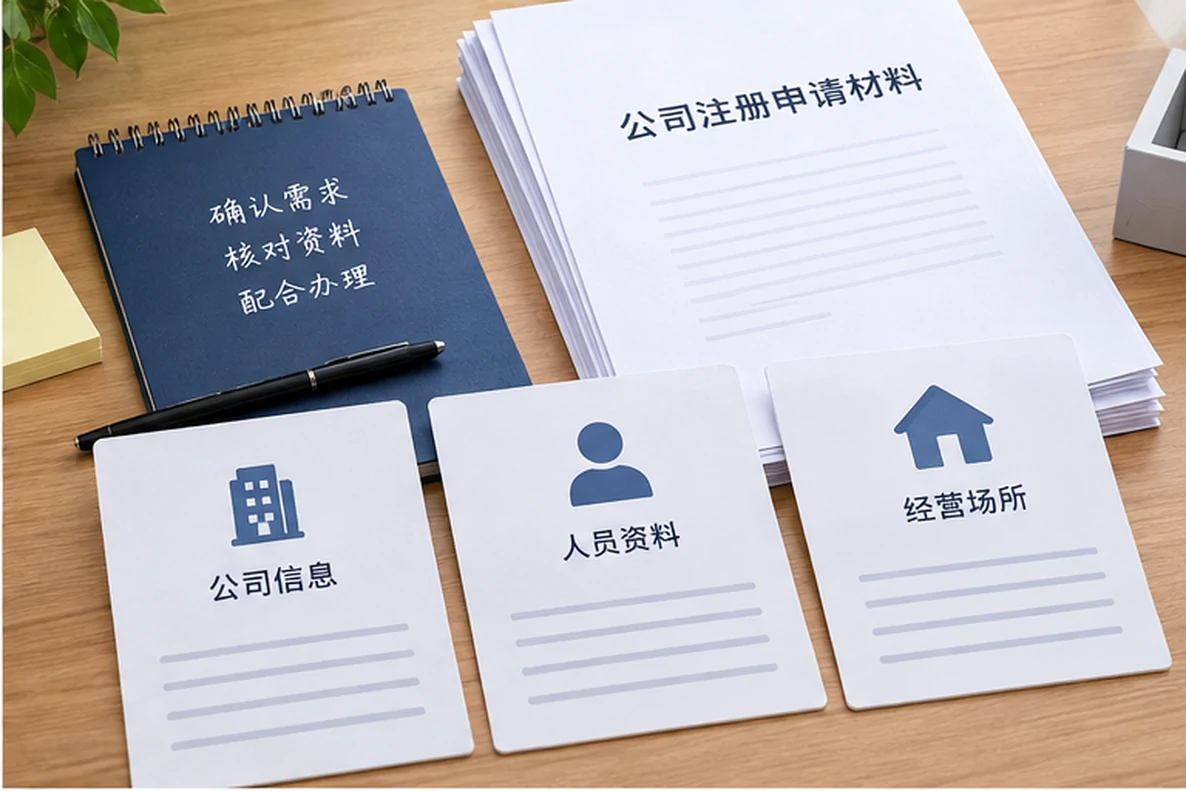 核对注册公司资料与办理事项的服务场景示意
