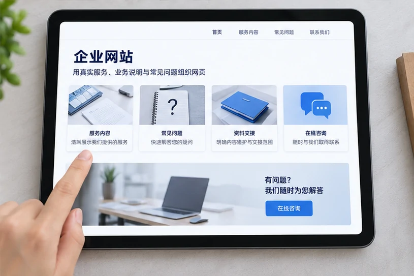 企业网站展示业务与服务信息的场景示意