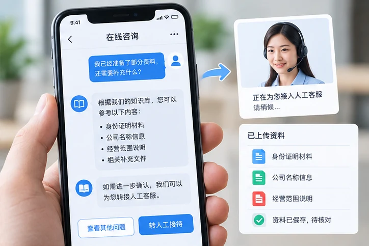 在线客服接待与咨询整理的服务场景示意
