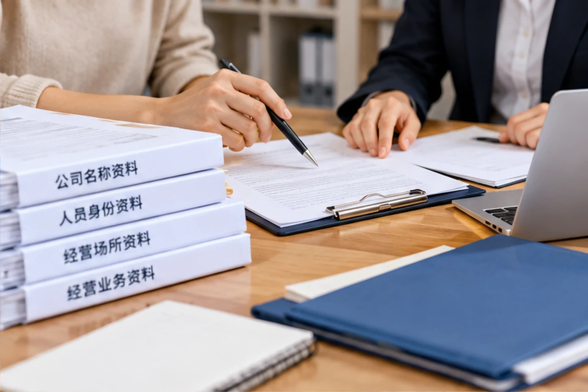 核对注册公司资料与办理事项的服务场景示意