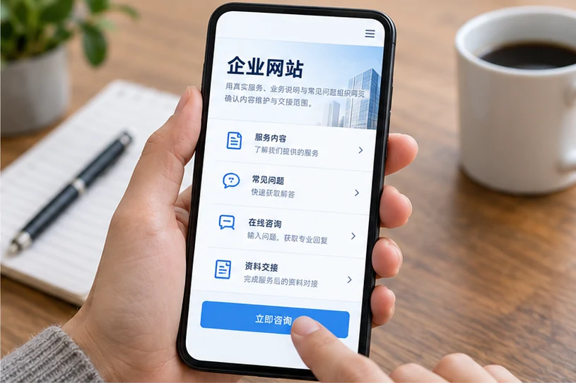 企业网站展示业务与服务信息的场景示意