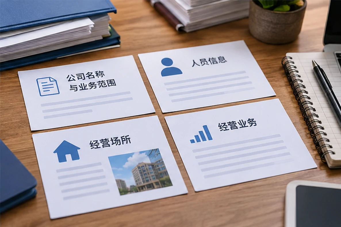 核对注册公司资料与办理事项的服务场景示意