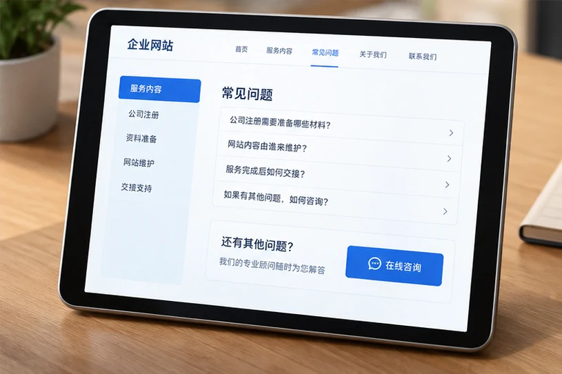 企业网站展示业务与服务信息的场景示意