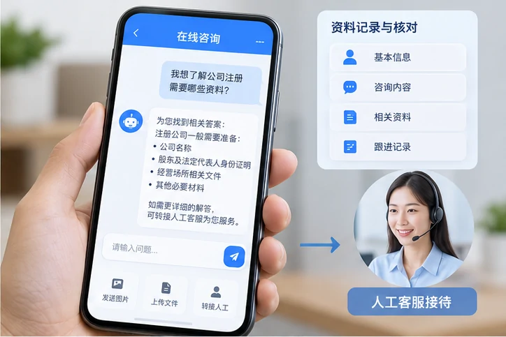 在线客服接待与咨询整理的服务场景示意