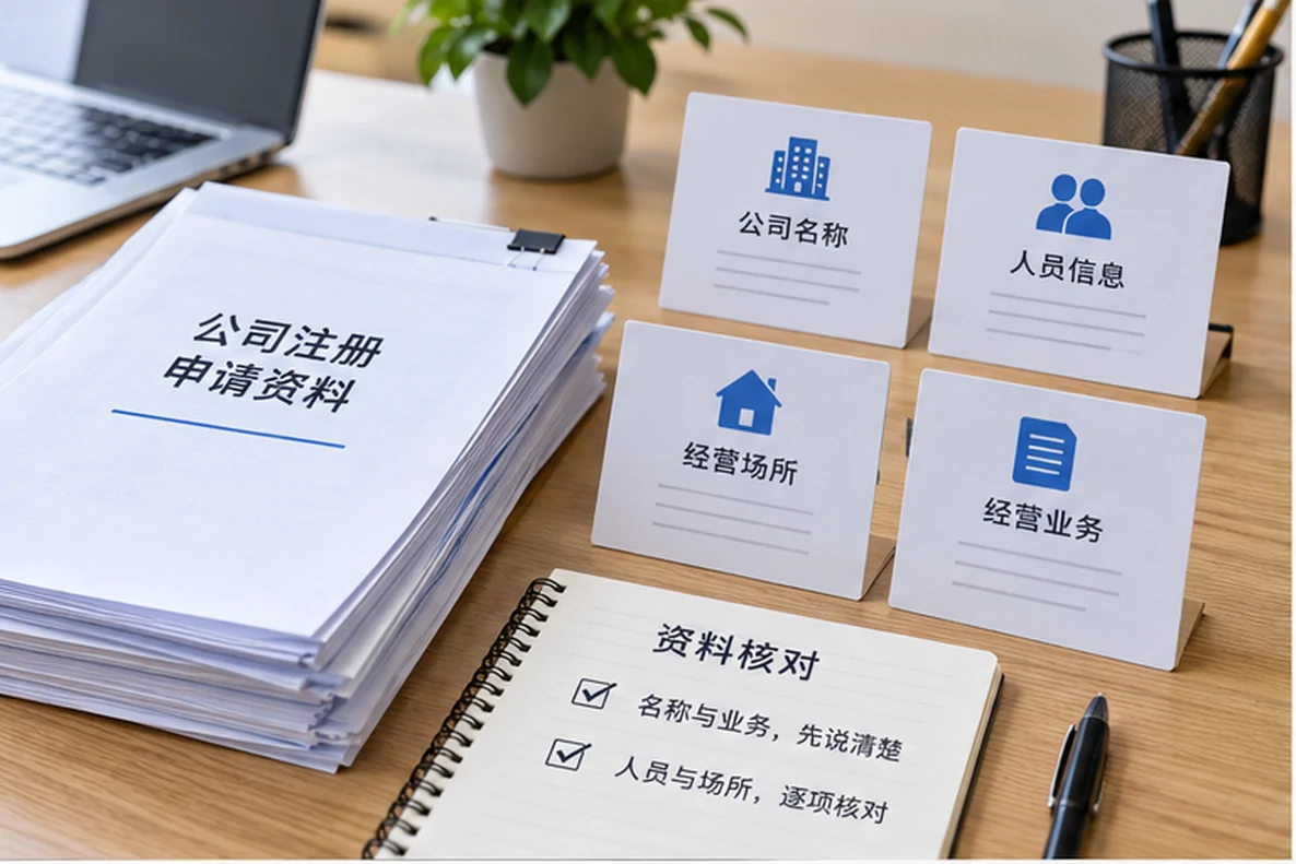 核对注册公司资料与办理事项的服务场景示意