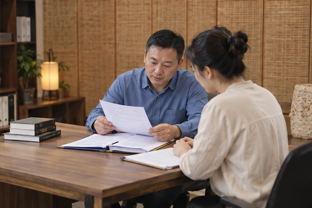 核对注册公司资料与办理事项的服务场景示意