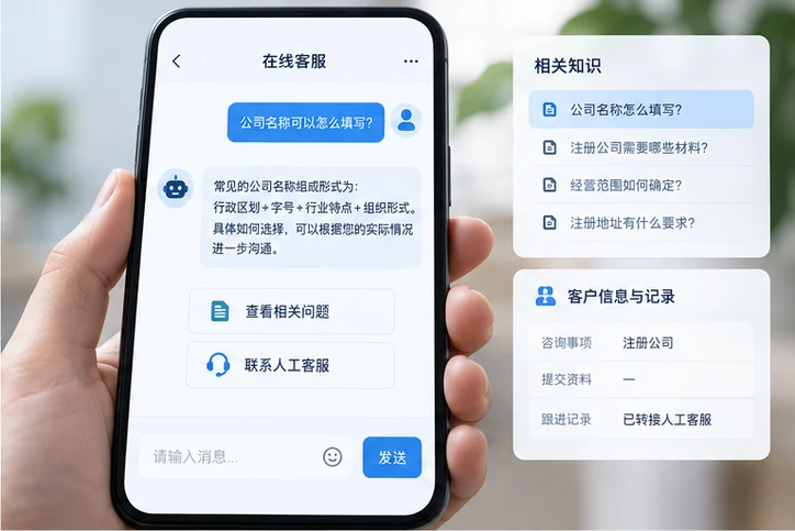 在线客服接待与咨询整理的服务场景示意