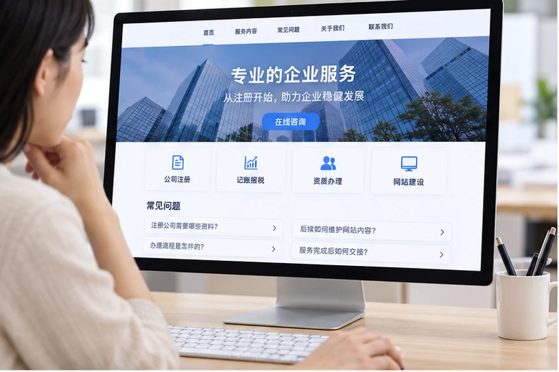 企业网站展示业务与服务信息的场景示意
