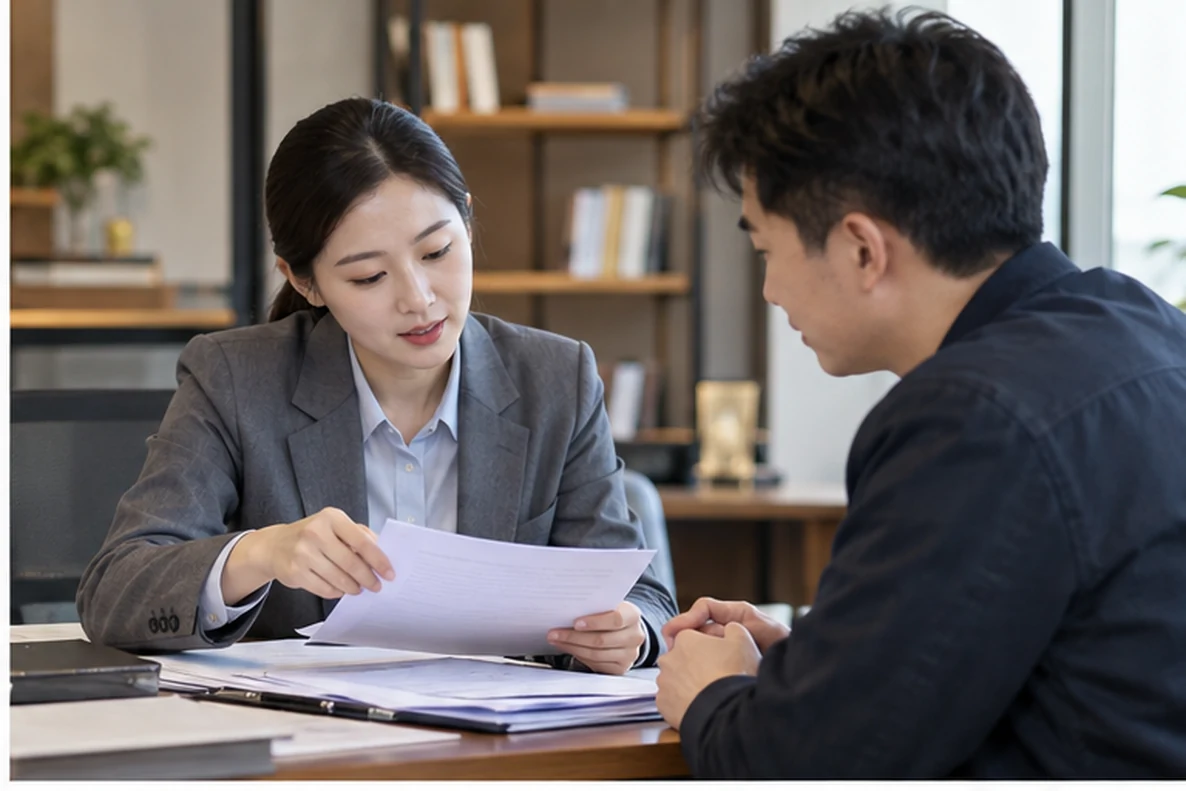 核对注册公司资料与办理事项的服务场景示意