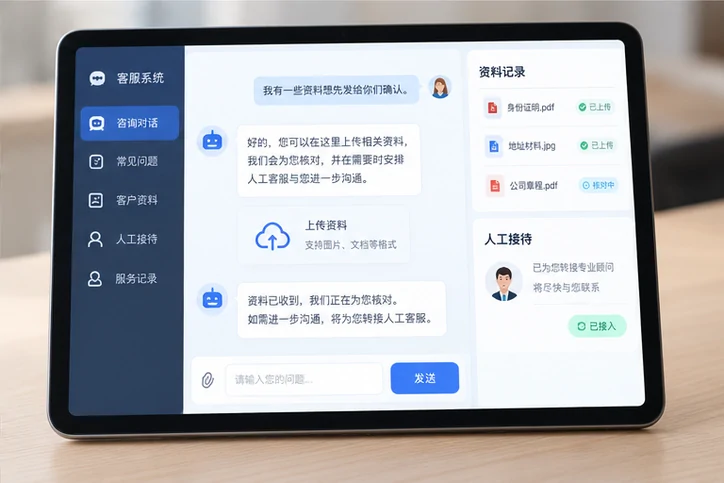 在线客服接待与咨询整理的服务场景示意