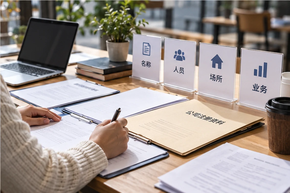 核对注册公司资料与办理事项的服务场景示意
