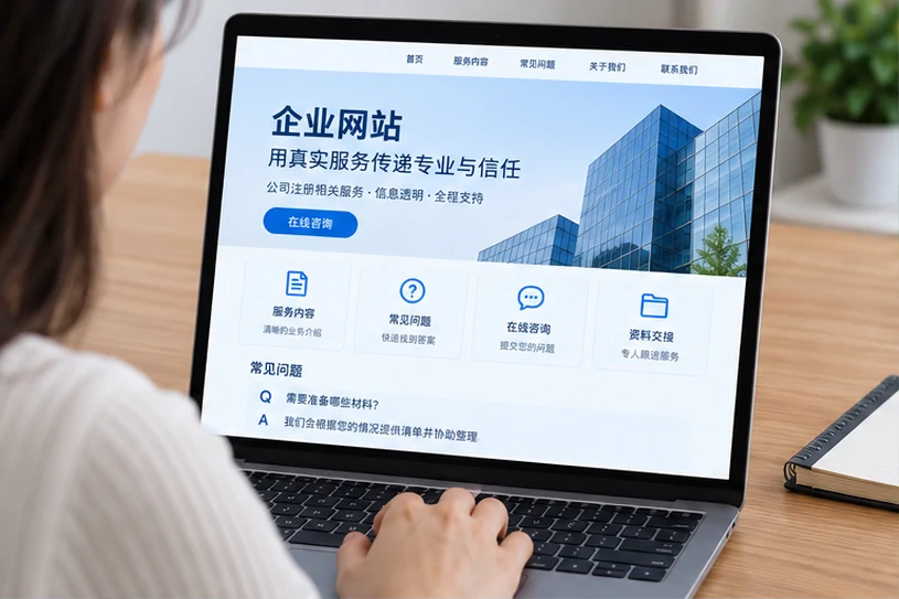 企业网站展示业务与服务信息的场景示意