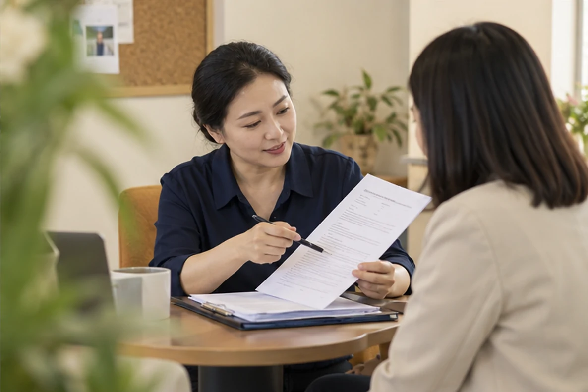 核对注册公司资料与办理事项的服务场景示意