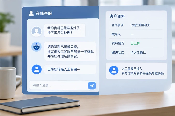 在线客服接待与咨询整理的服务场景示意