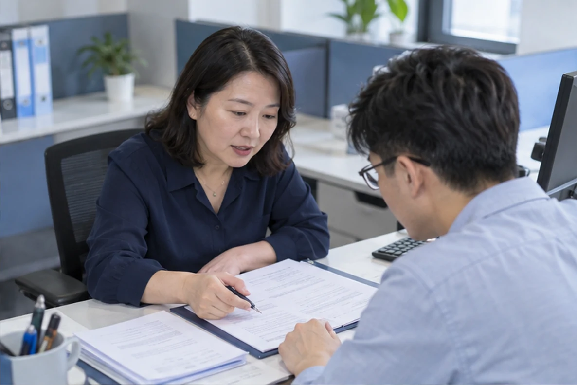 核对注册公司资料与办理事项的服务场景示意