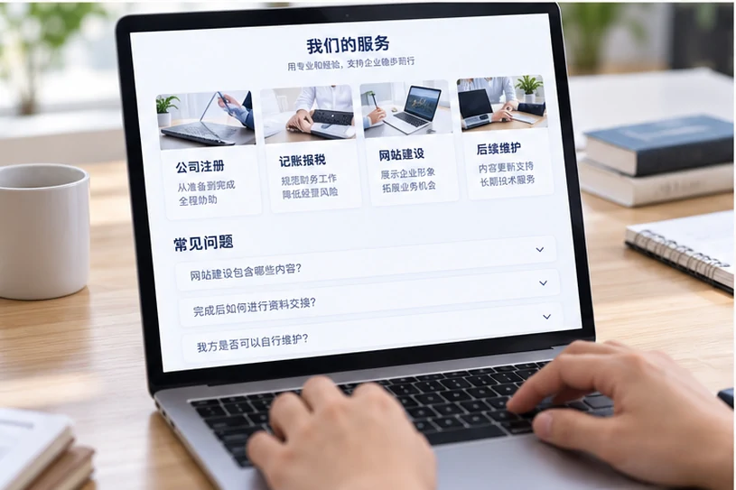 企业网站展示业务与服务信息的场景示意
