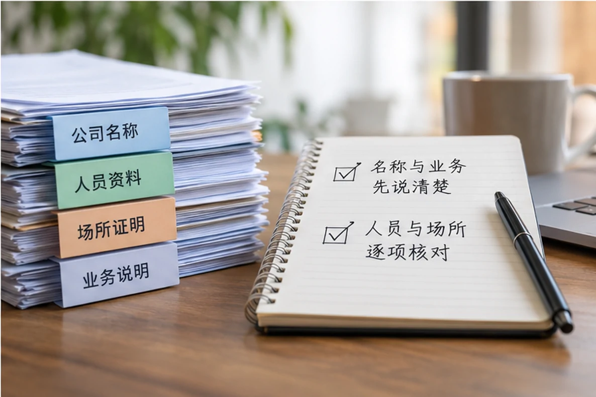 核对注册公司资料与办理事项的服务场景示意