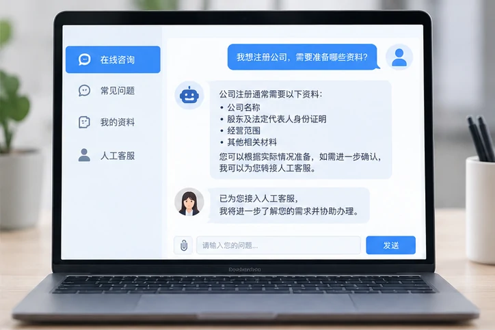 在线客服接待与咨询整理的服务场景示意