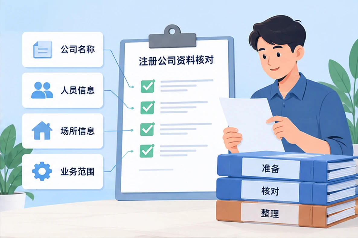 核对注册公司资料与办理事项的服务场景示意
