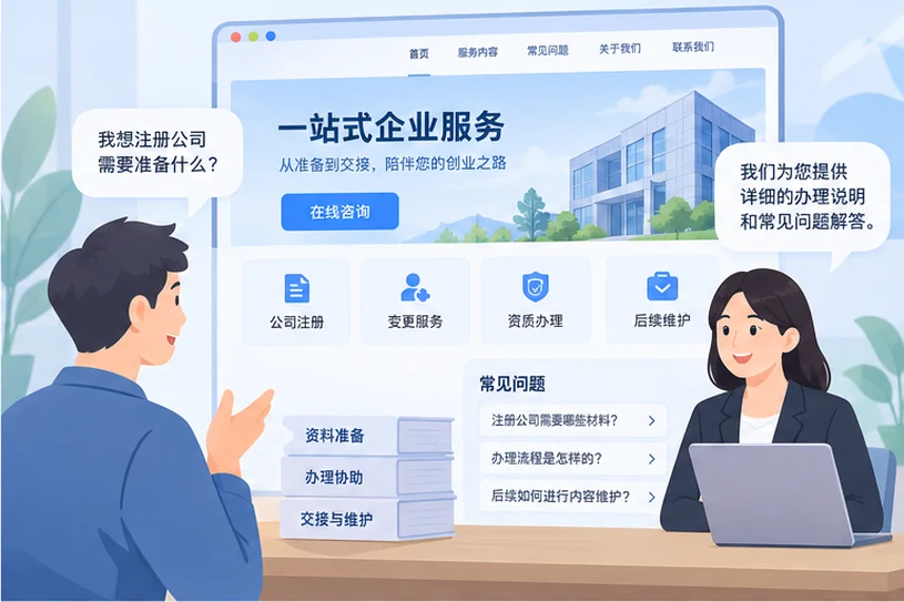 企业网站展示业务与服务信息的场景示意
