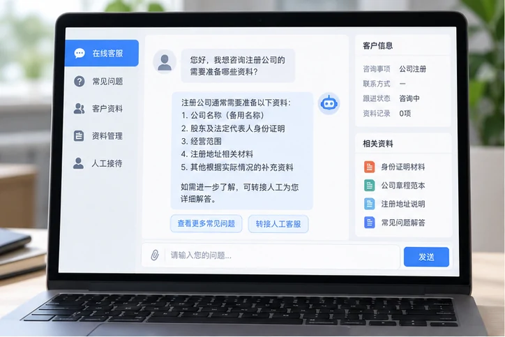 在线客服接待与咨询整理的服务场景示意