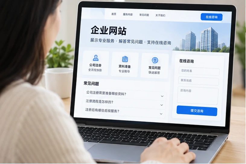 企业网站展示业务与服务信息的场景示意