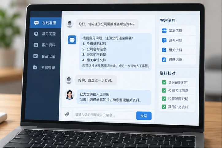 在线客服接待与咨询整理的服务场景示意