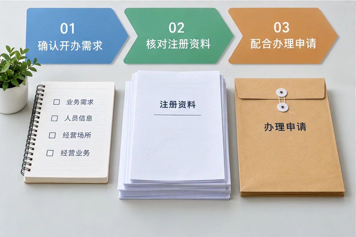 核对注册公司资料与办理事项的服务场景示意