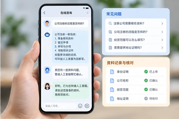 在线客服接待与咨询整理的服务场景示意