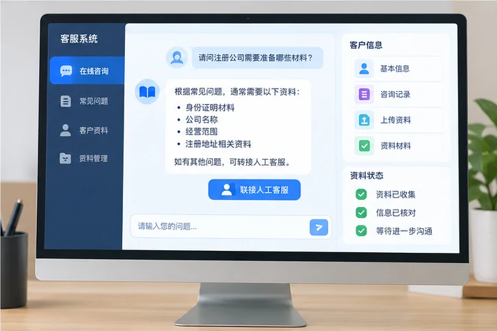 在线客服接待与咨询整理的服务场景示意