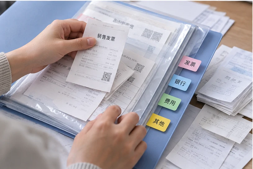 整理企业票据与日常账务资料的服务场景示意