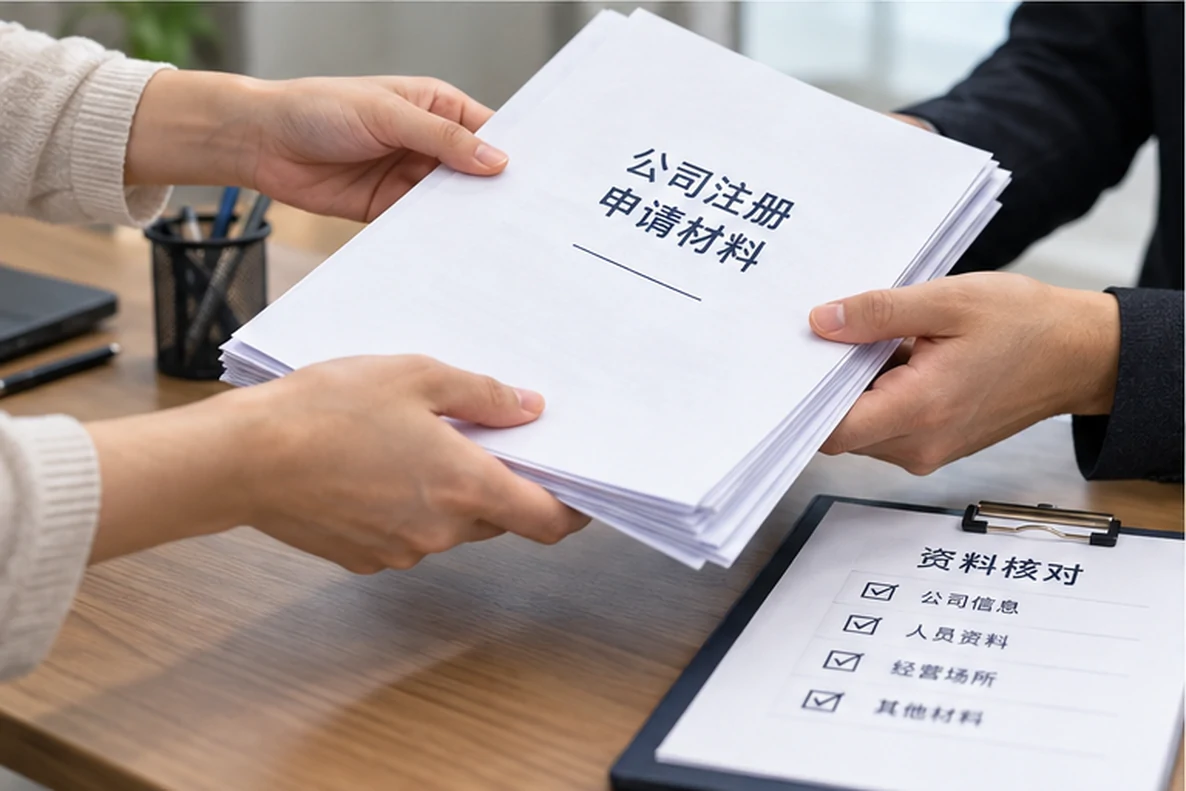 核对注册公司资料与办理事项的服务场景示意