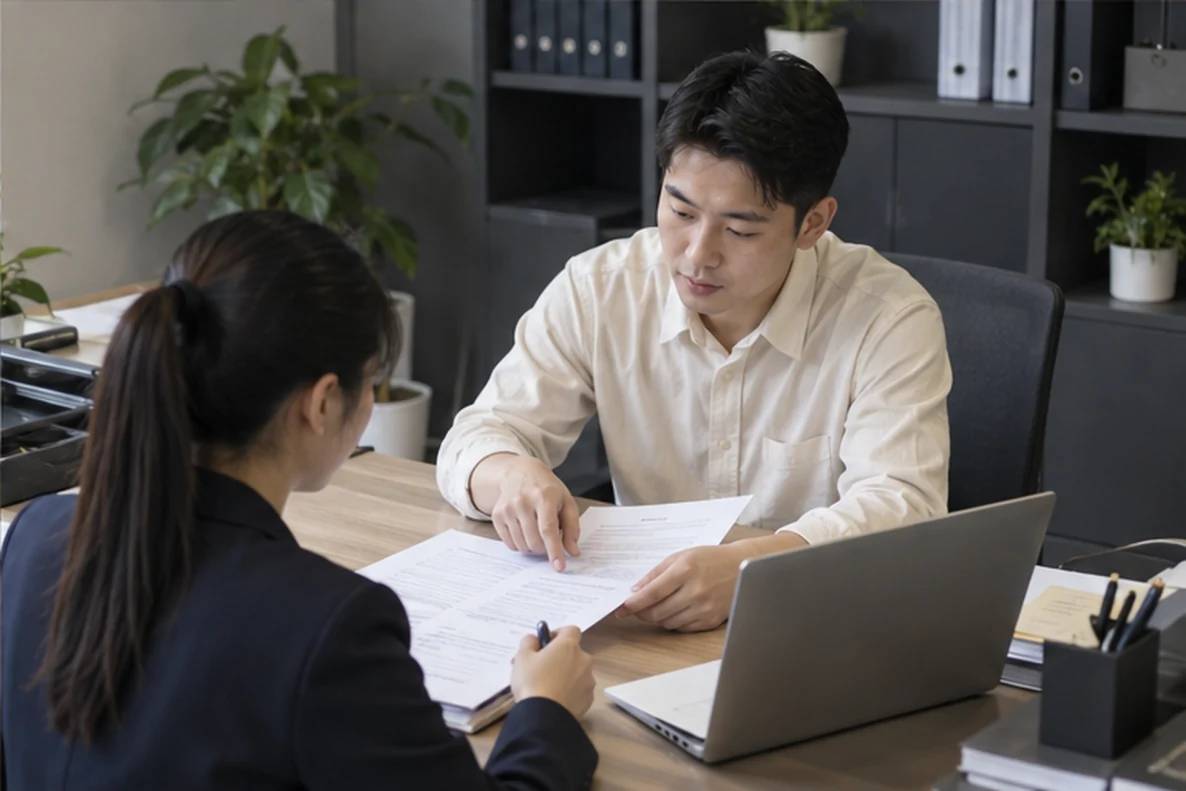 核对注册公司资料与办理事项的服务场景示意