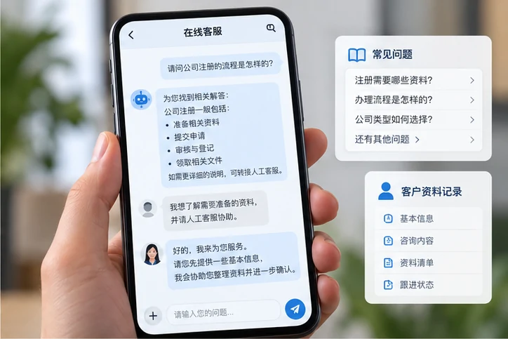 在线客服接待与咨询整理的服务场景示意