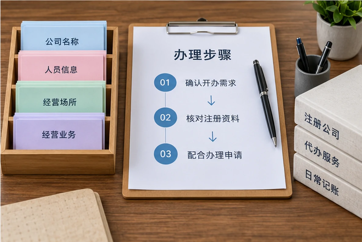 核对注册公司资料与办理事项的服务场景示意