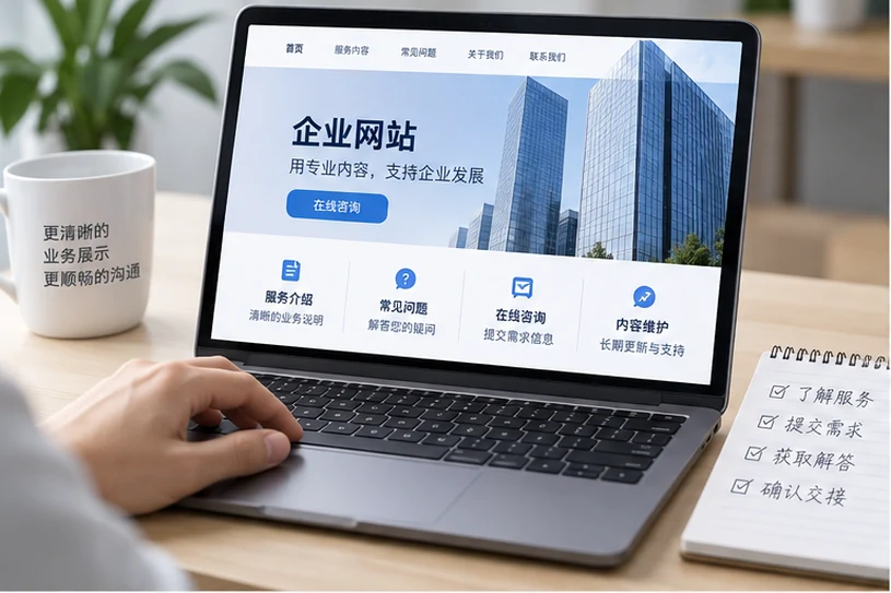 企业网站展示业务与服务信息的场景示意