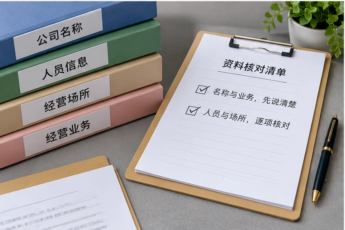 核对注册公司资料与办理事项的服务场景示意