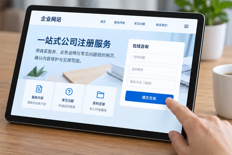 企业网站展示业务与服务信息的场景示意