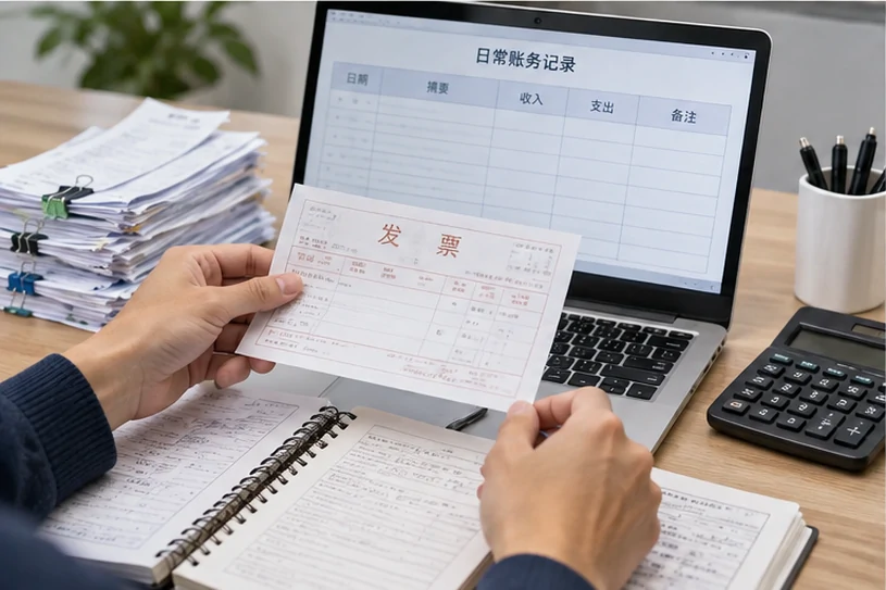 整理企业票据与日常账务资料的服务场景示意