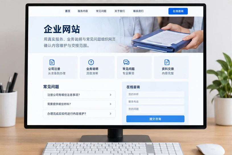 企业网站展示业务与服务信息的场景示意