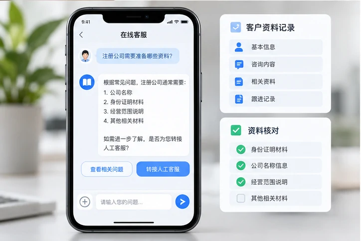 在线客服接待与咨询整理的服务场景示意