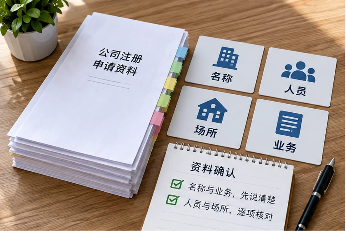 核对注册公司资料与办理事项的服务场景示意