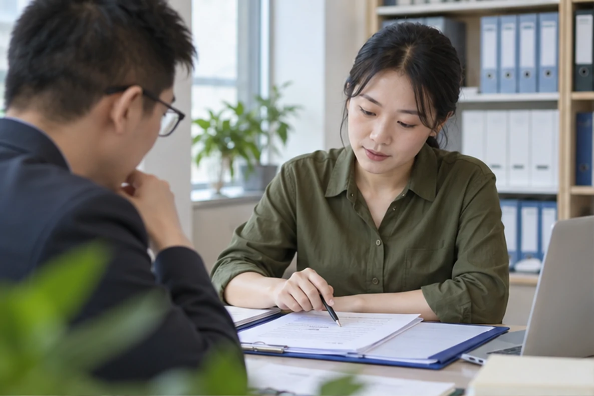 核对注册公司资料与办理事项的服务场景示意
