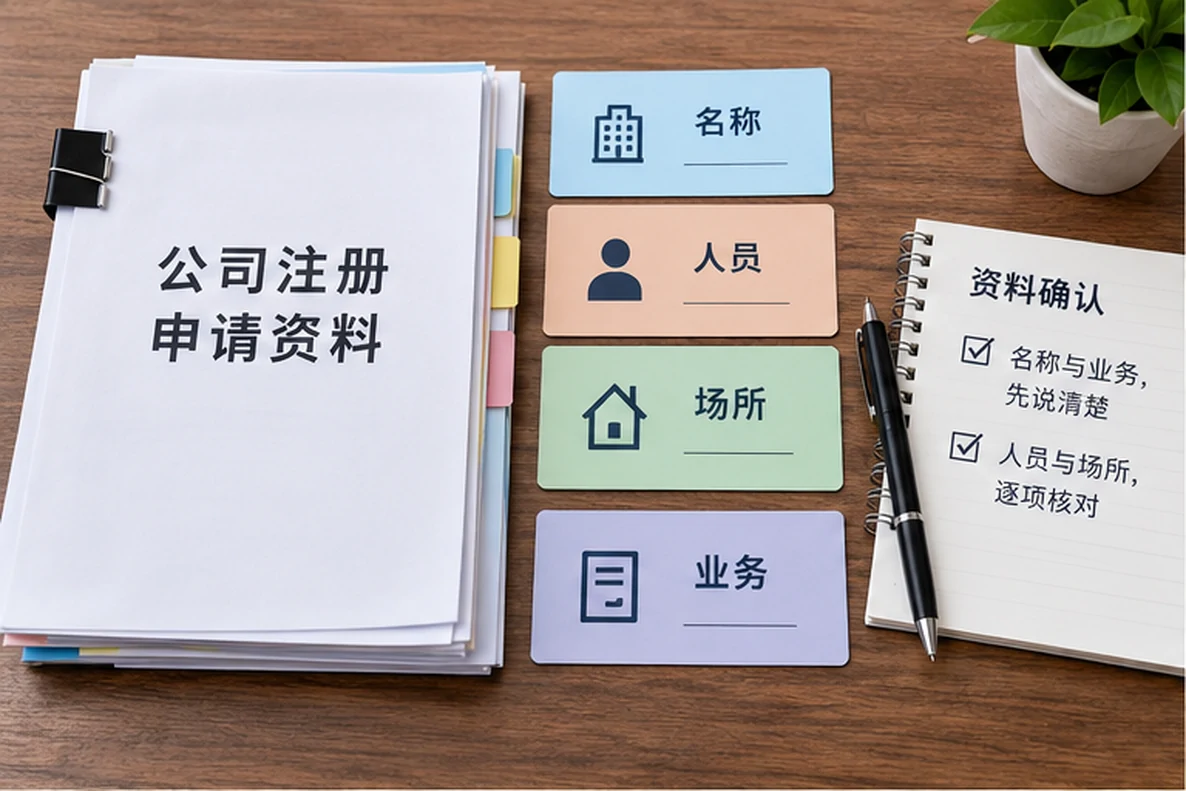 核对注册公司资料与办理事项的服务场景示意