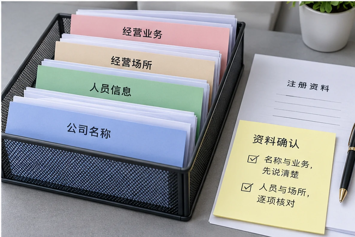 核对注册公司资料与办理事项的服务场景示意