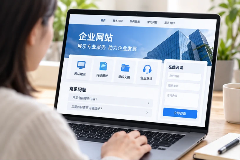 企业网站展示业务与服务信息的场景示意