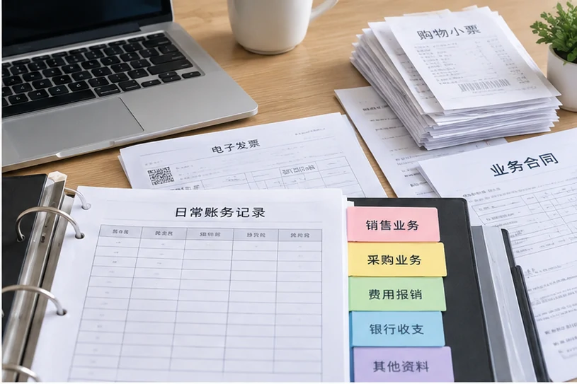 整理企业票据与日常账务资料的服务场景示意