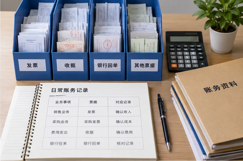 整理企业票据与日常账务资料的服务场景示意